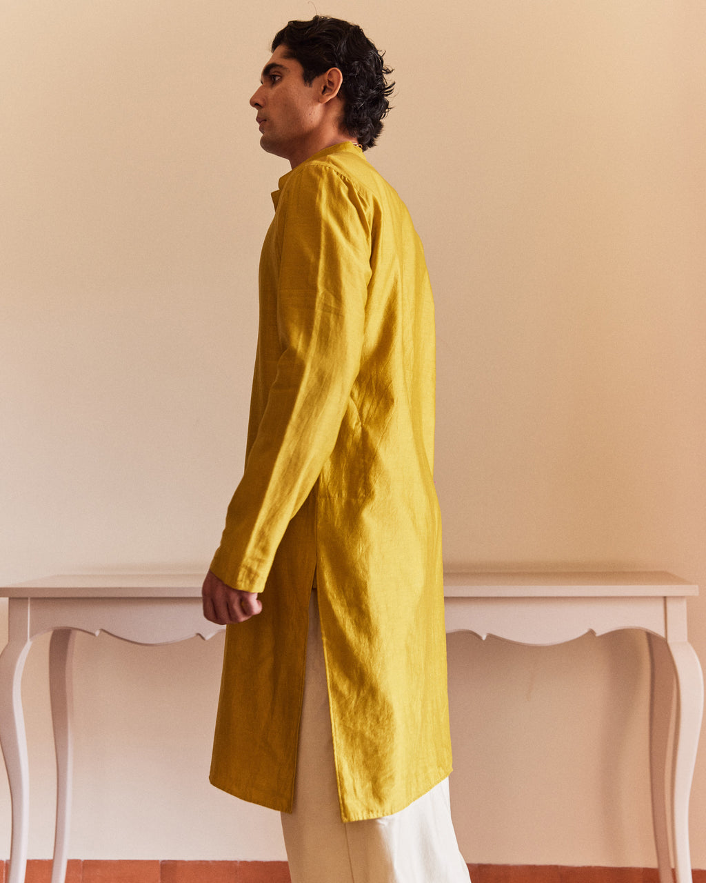 Yellow Pure Chanderi  Men's Kurta
