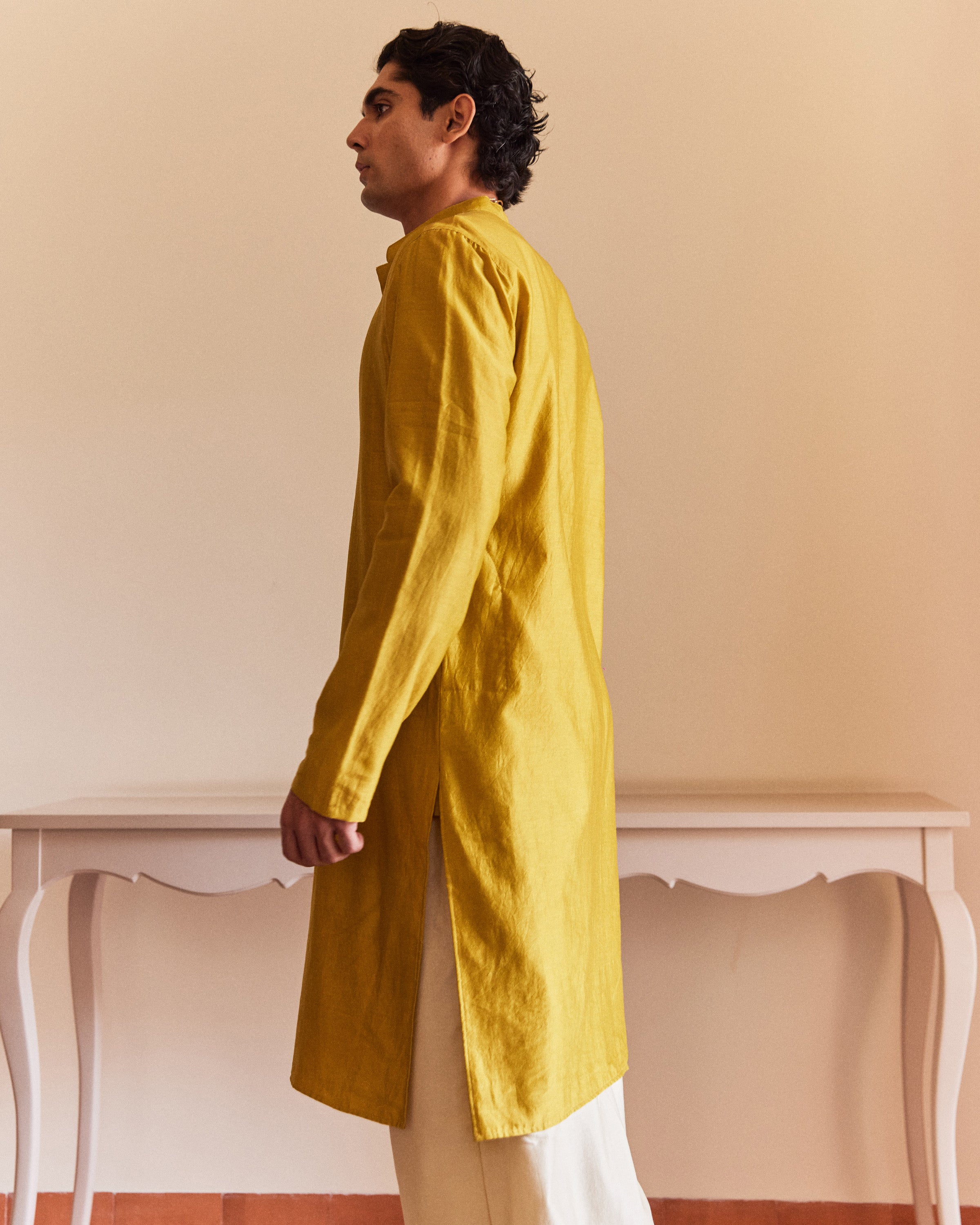Yellow Pure Chanderi  Men's Kurta