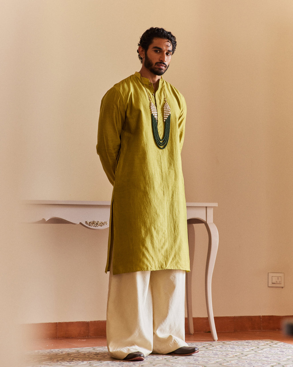 Green Pure Chanderi  Men's Kurta