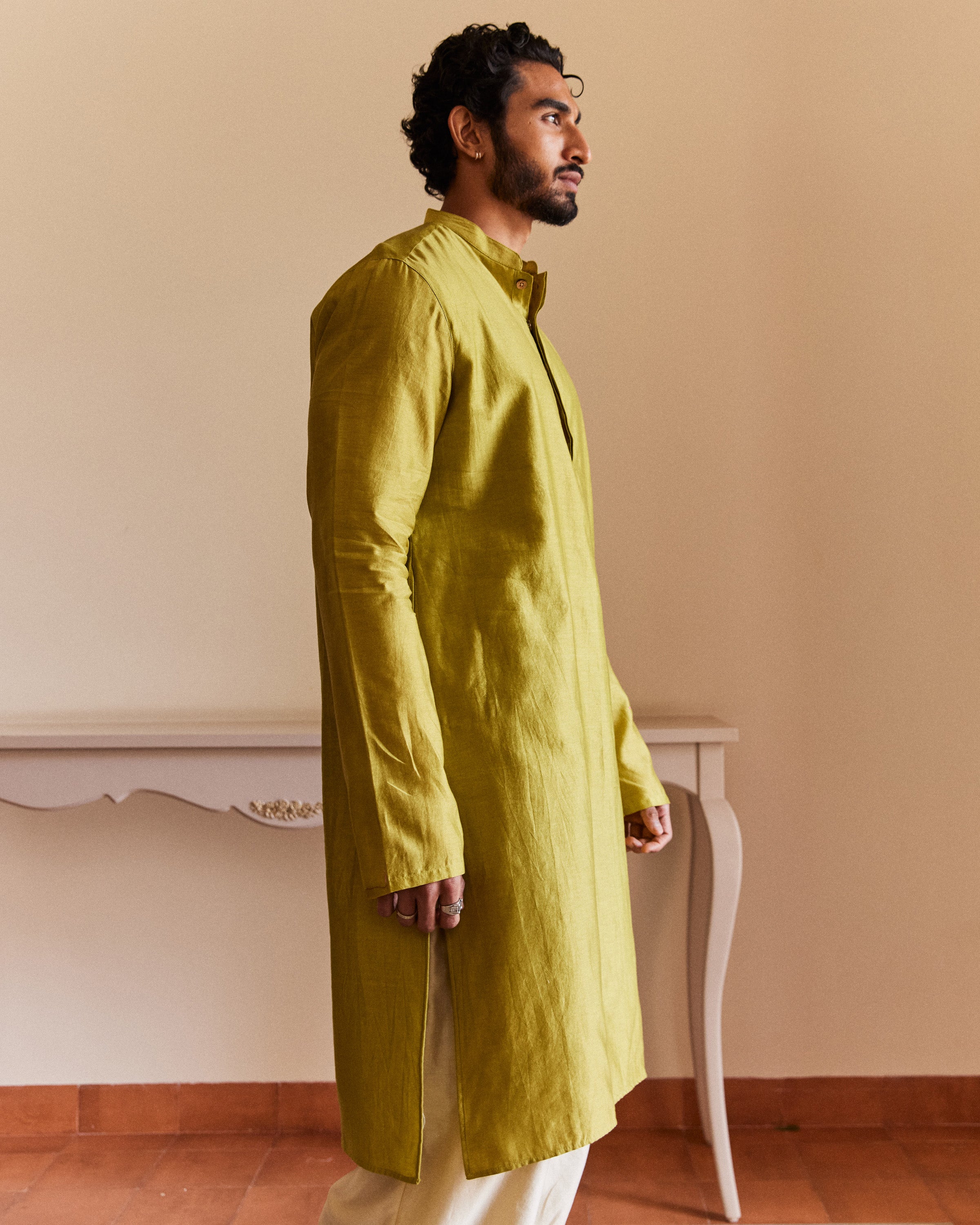 Green Pure Chanderi  Men's Kurta