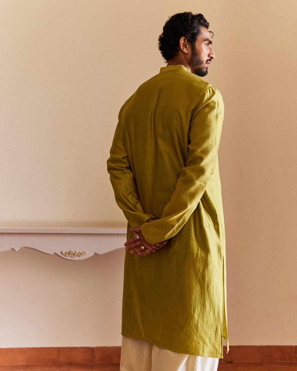 Green Pure Chanderi  Men's Kurta