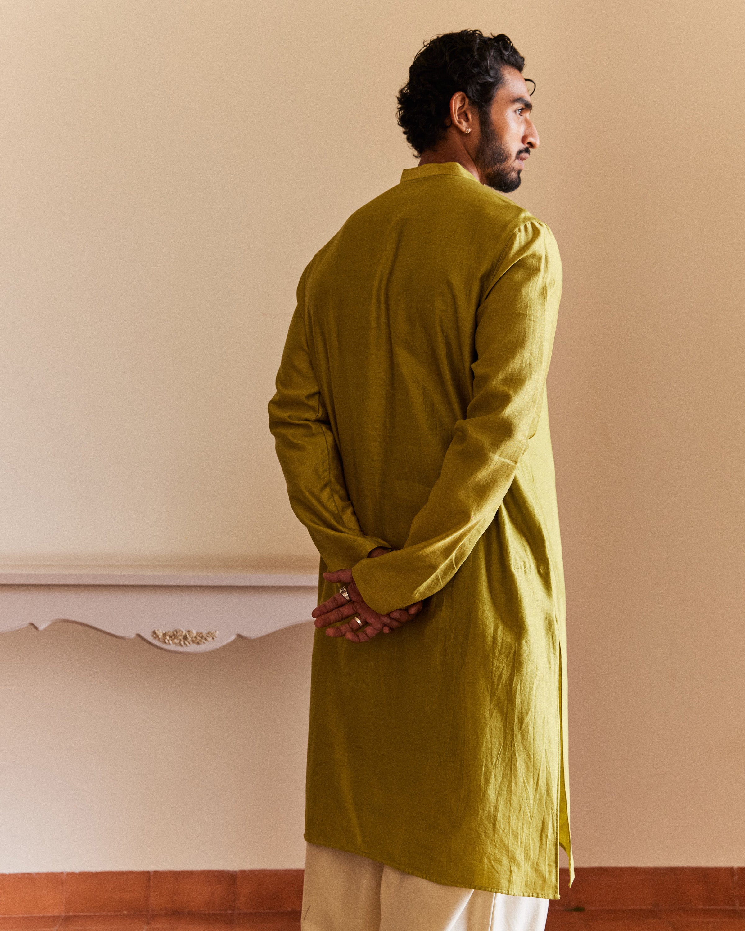 Green Pure Chanderi  Men's Kurta