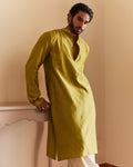 Green Pure Chanderi  Men's Kurta