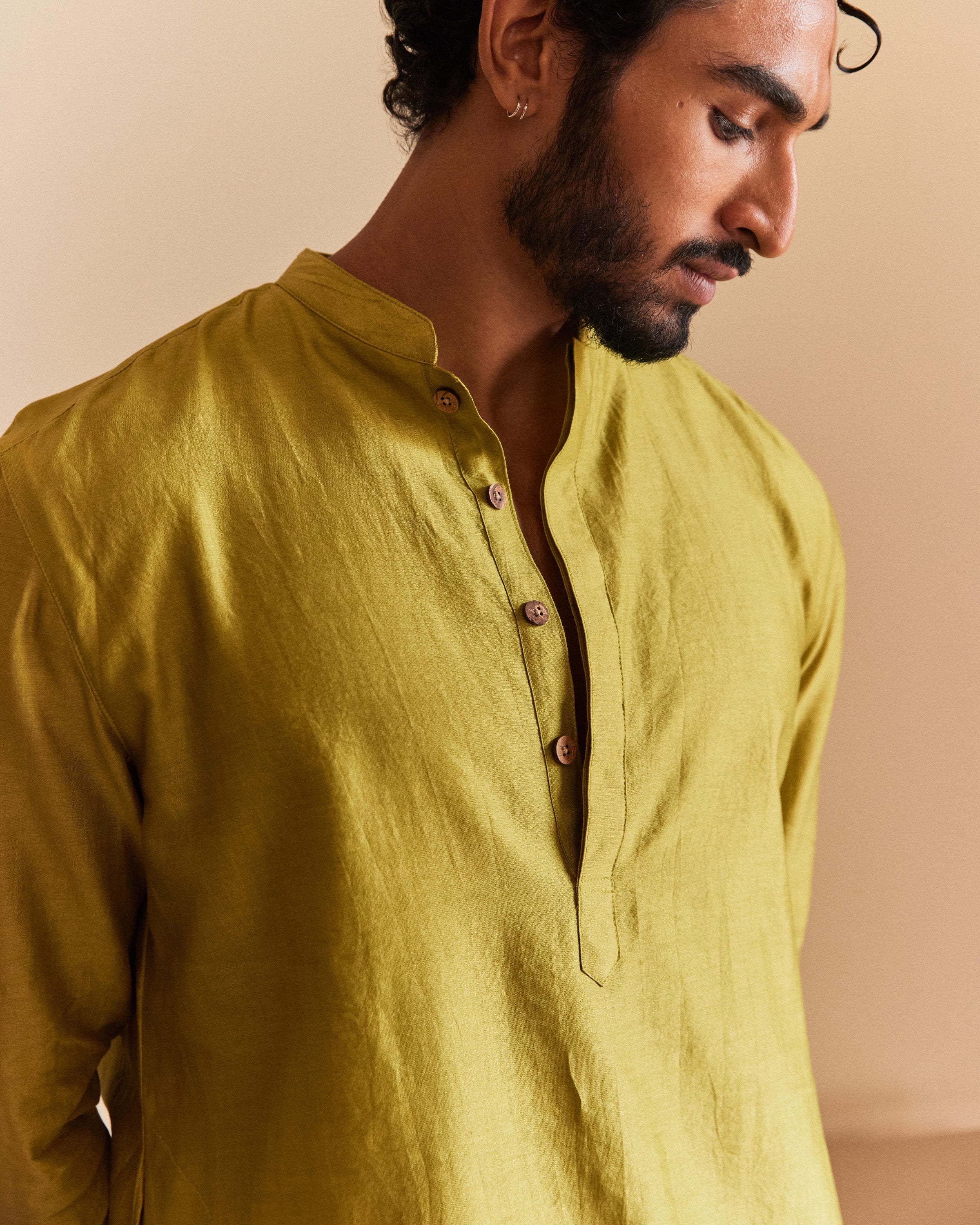 Green Pure Chanderi  Men's Kurta