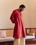 Red Pure Chanderi  Men's Kurta