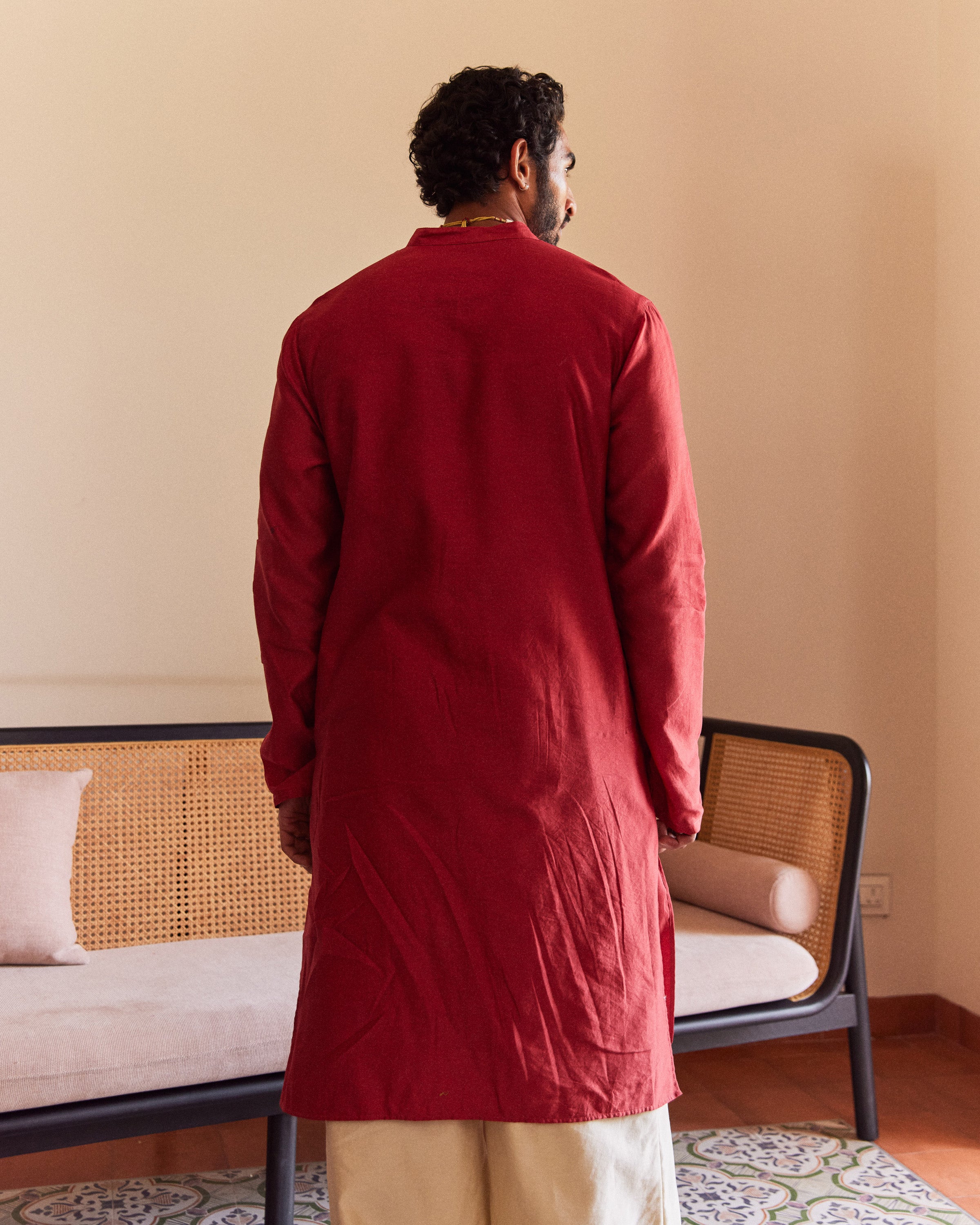 Red Pure Chanderi  Men's Kurta