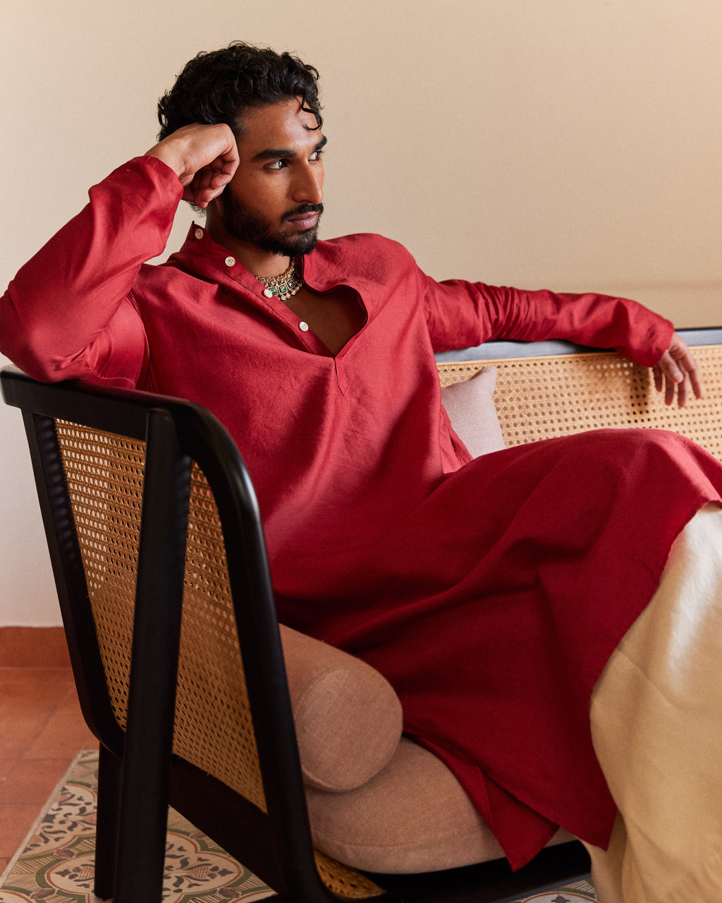 Red Pure Chanderi  Men's Kurta