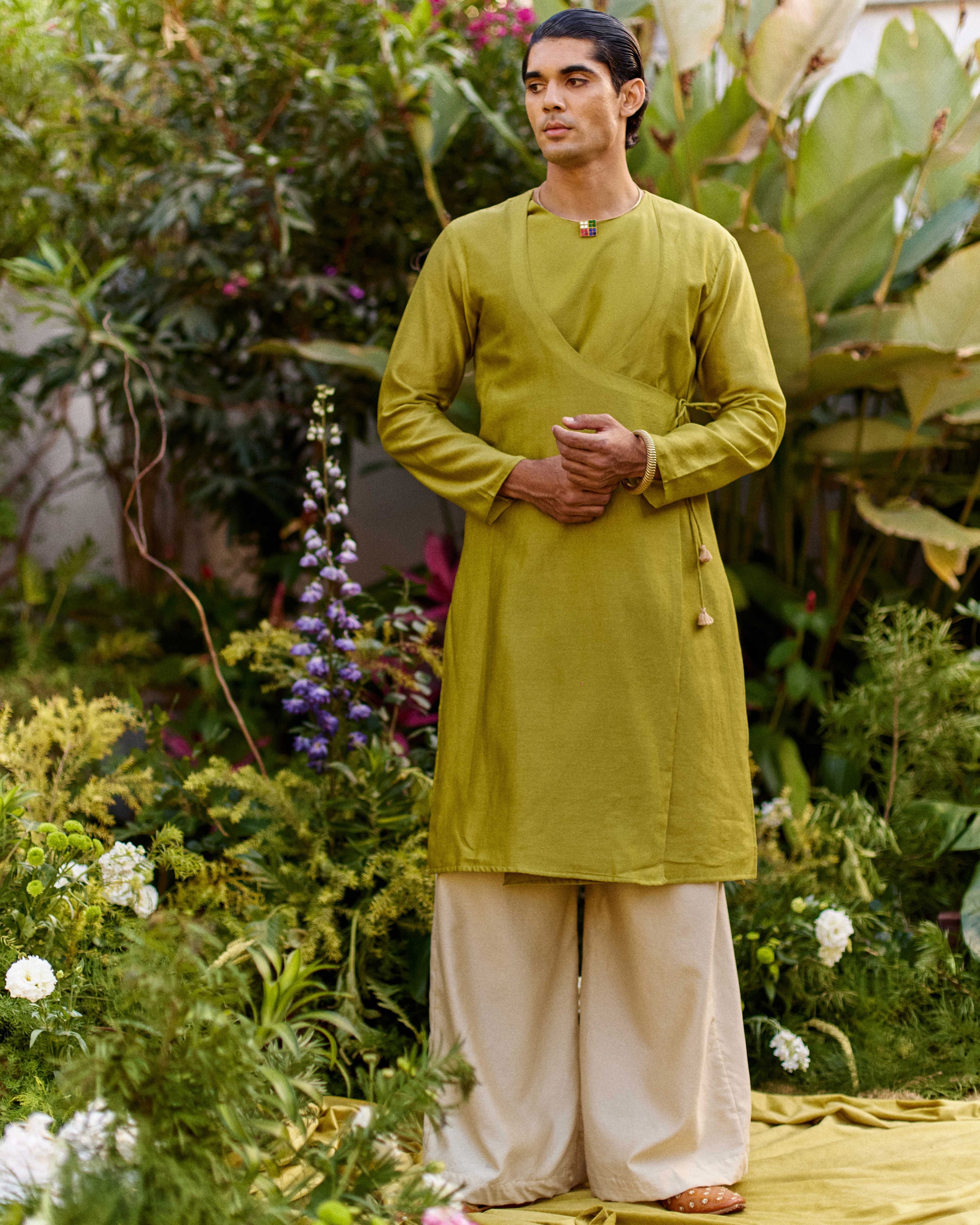 Green Pure Chanderi Angrakha (Minimal)