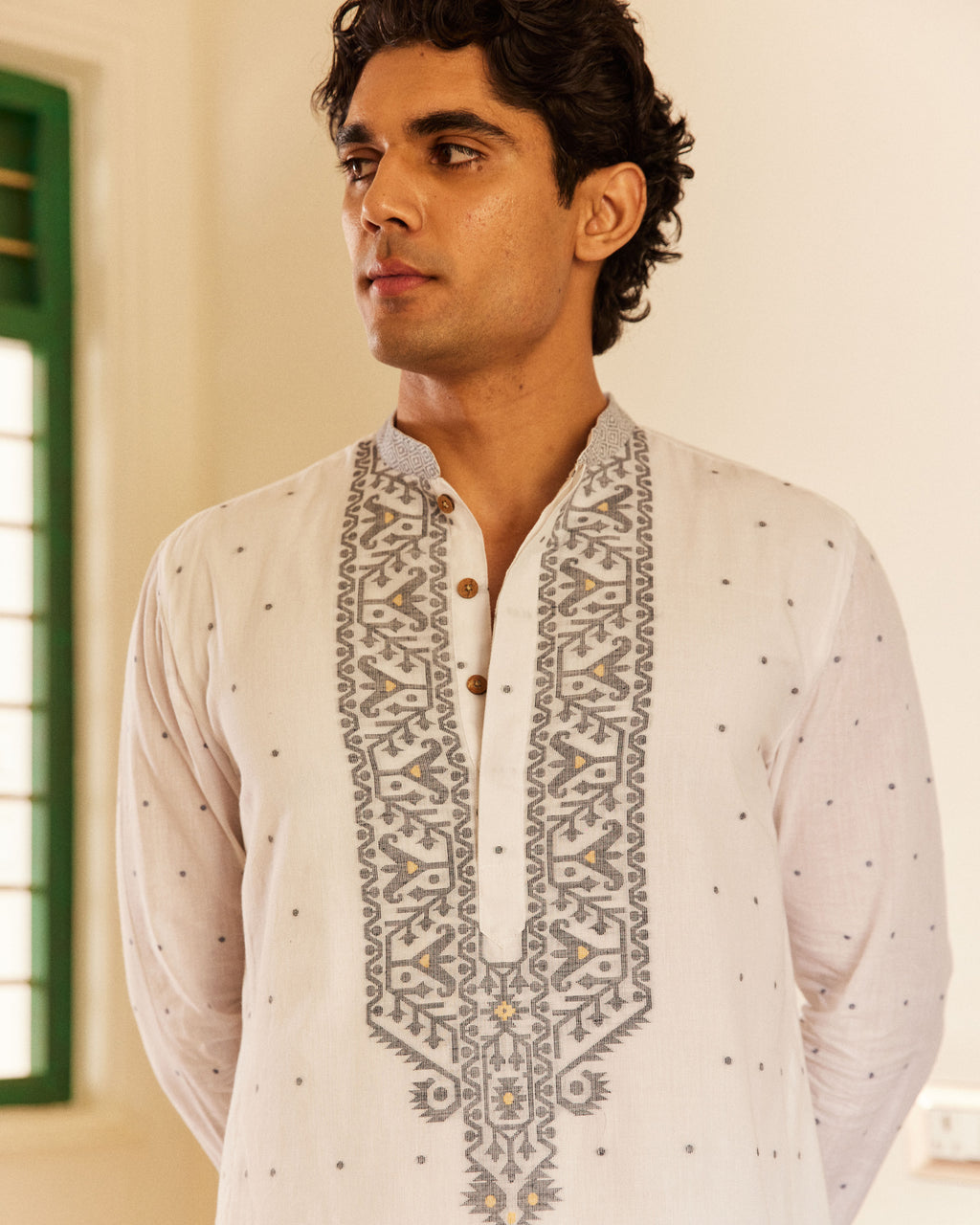 Sada Kalo Jamdani  Kurta