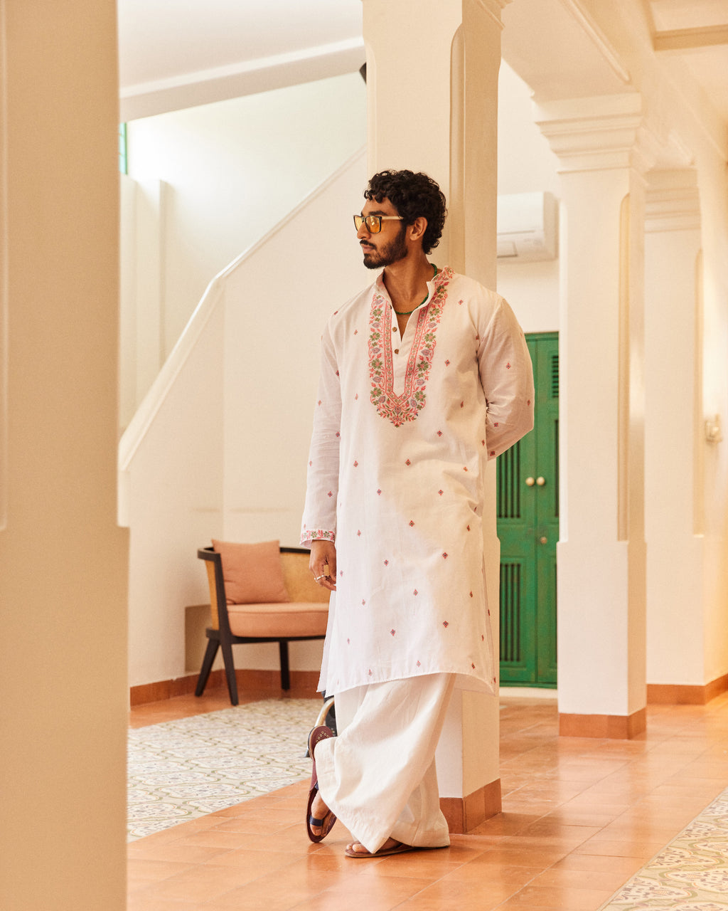 Bindu Laal Jamdani  Kurta