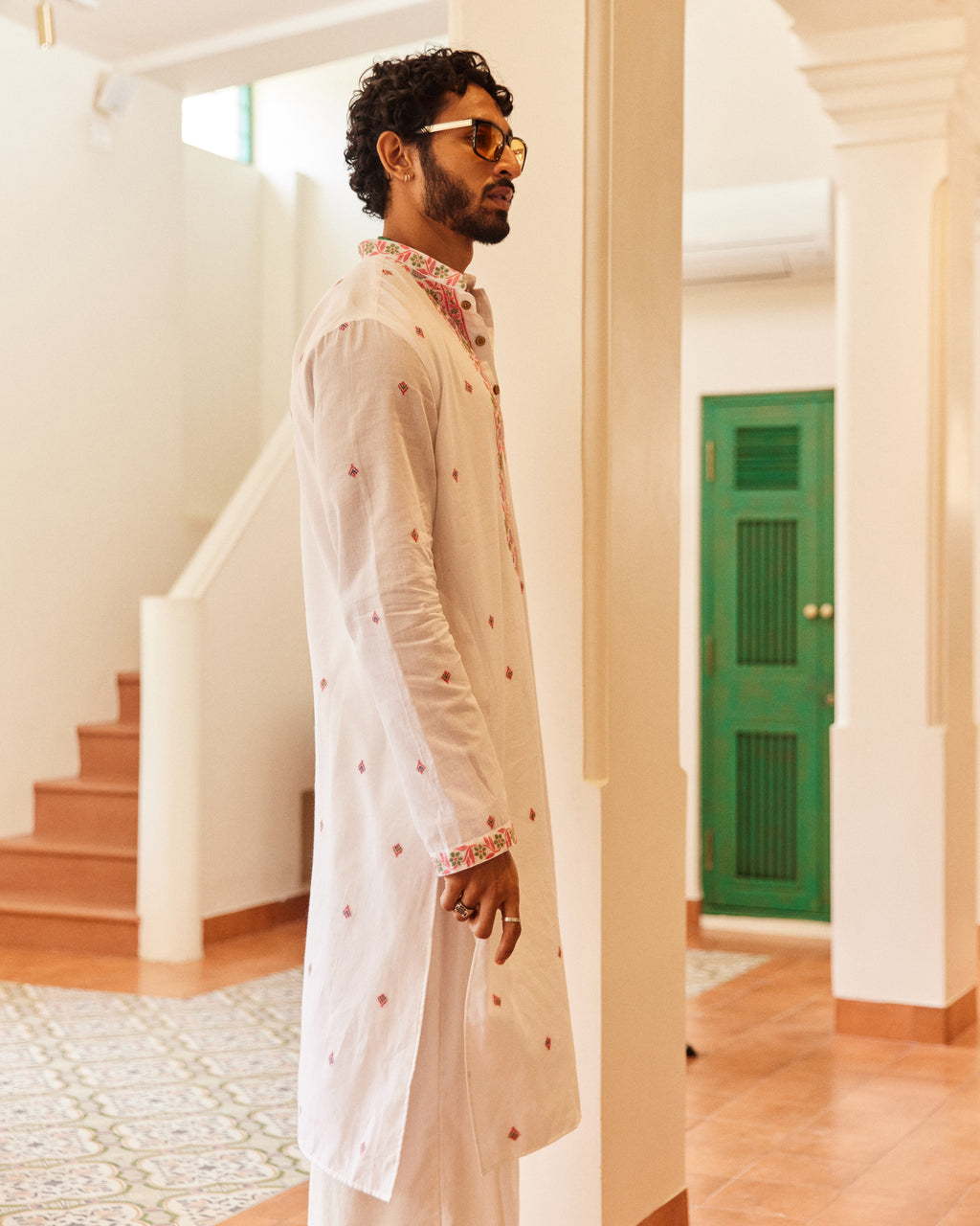 Bindu Laal Jamdani  Kurta