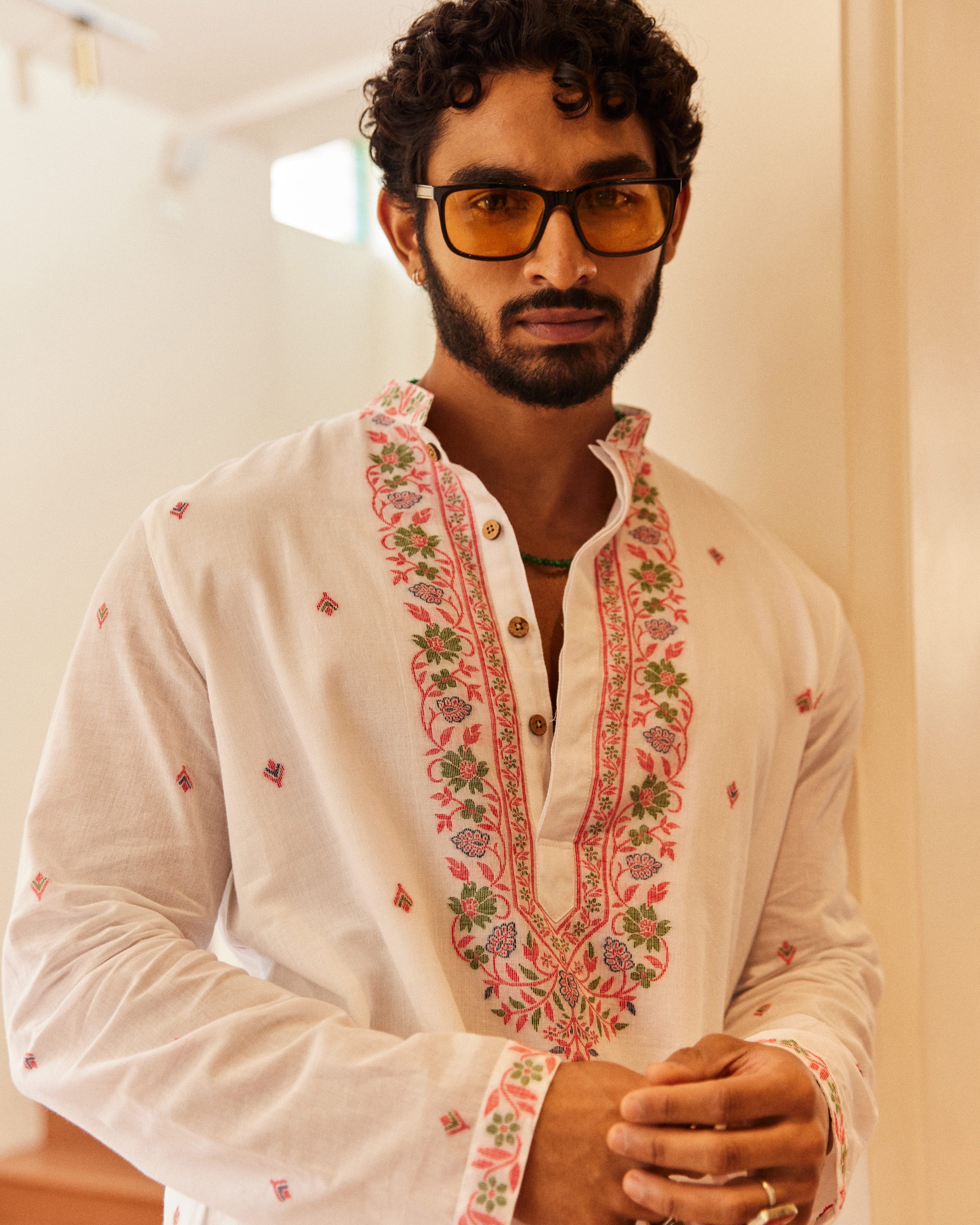 Bindu Laal Jamdani  Kurta