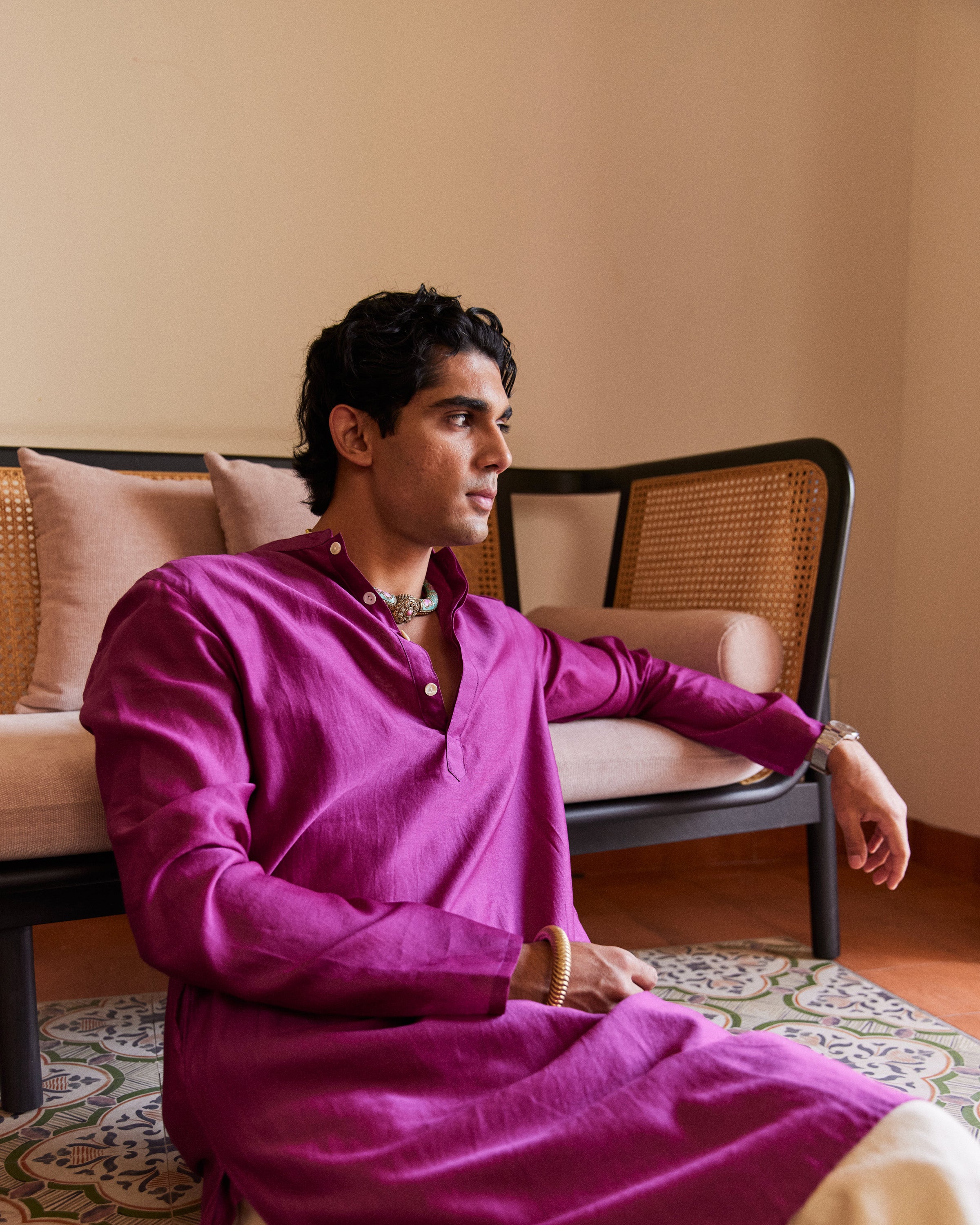 Pink Pure Chanderi Men's Kurta