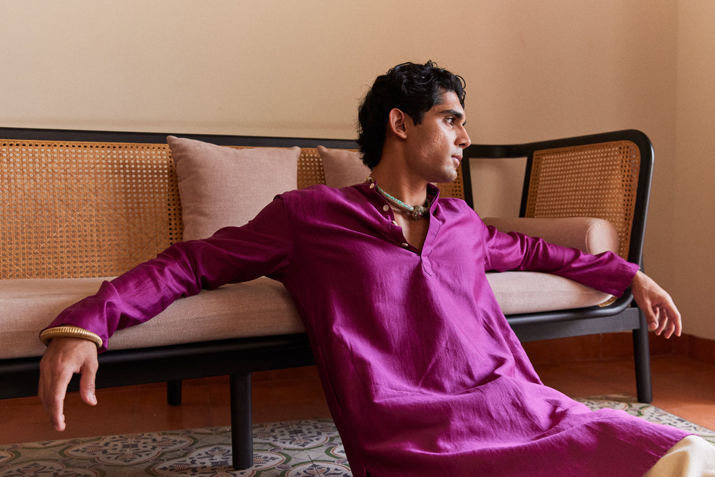 Pink Pure Chanderi Men's Kurta