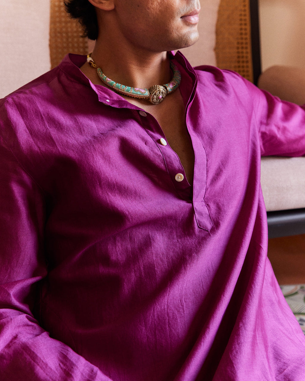 Pink Pure Chanderi Men's Kurta