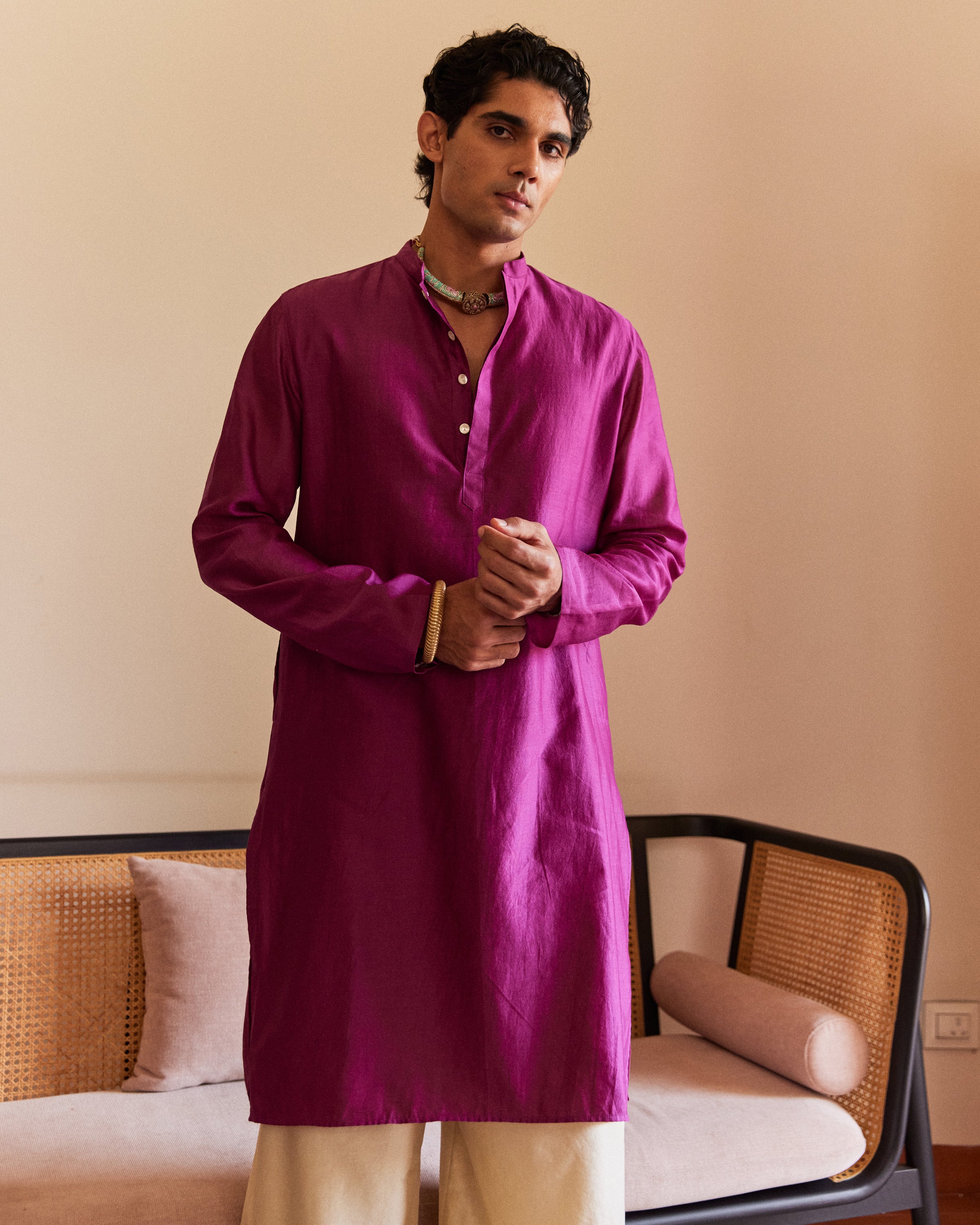 Pink Pure Chanderi Men's Kurta