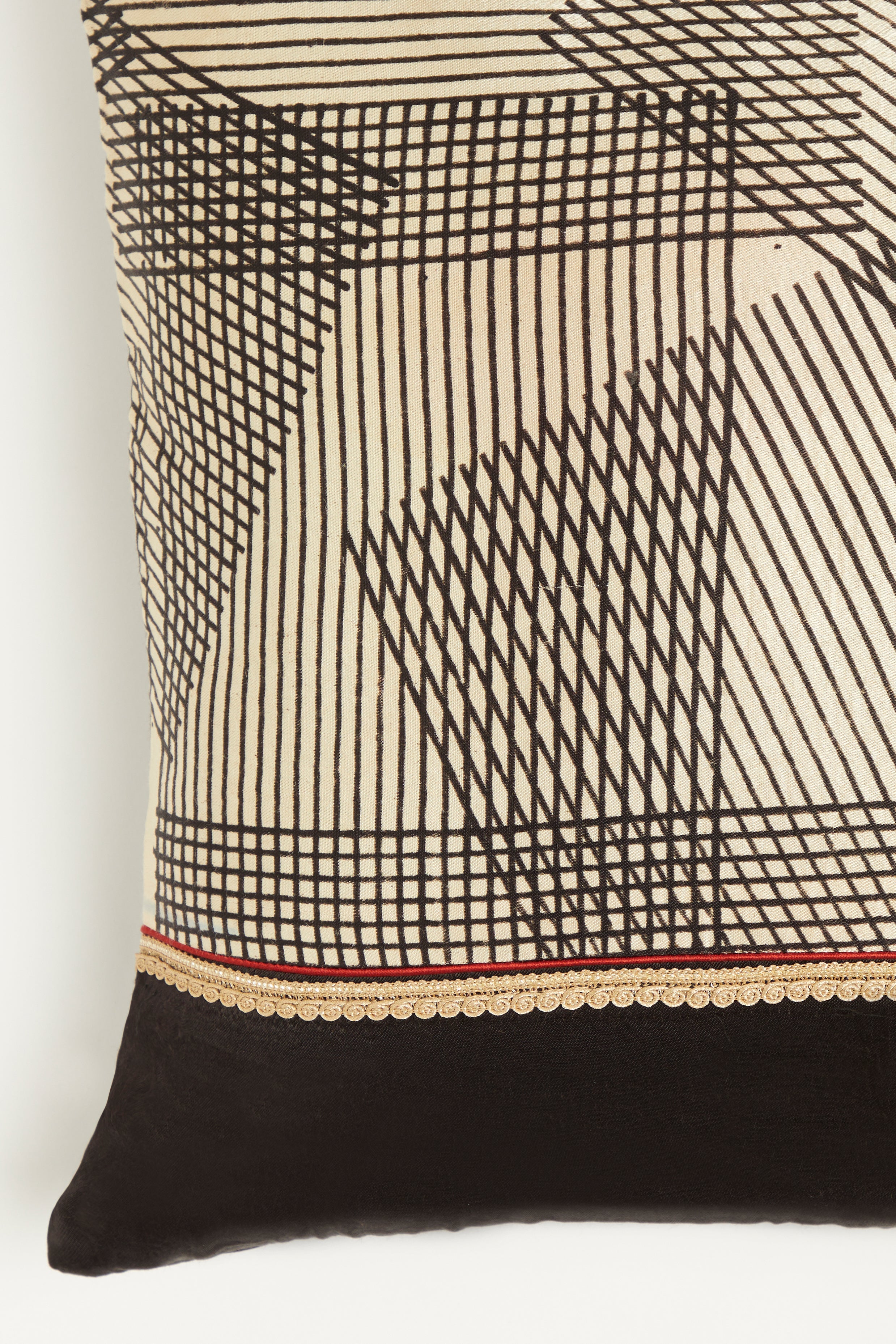 Paheli Black Mashru Ajrakh Square Cushion Cover