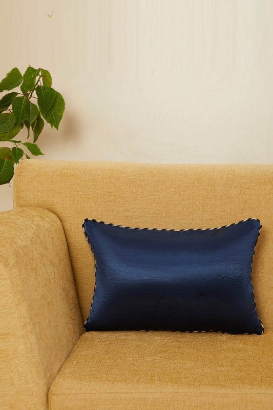 Saada Blue Mashru Ajrakh Rectangle Cushion Cover