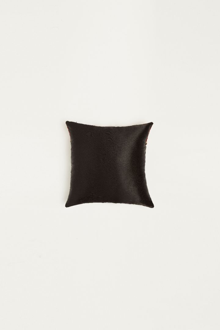 Paheli Black Mashru Ajrakh Square Cushion Cover