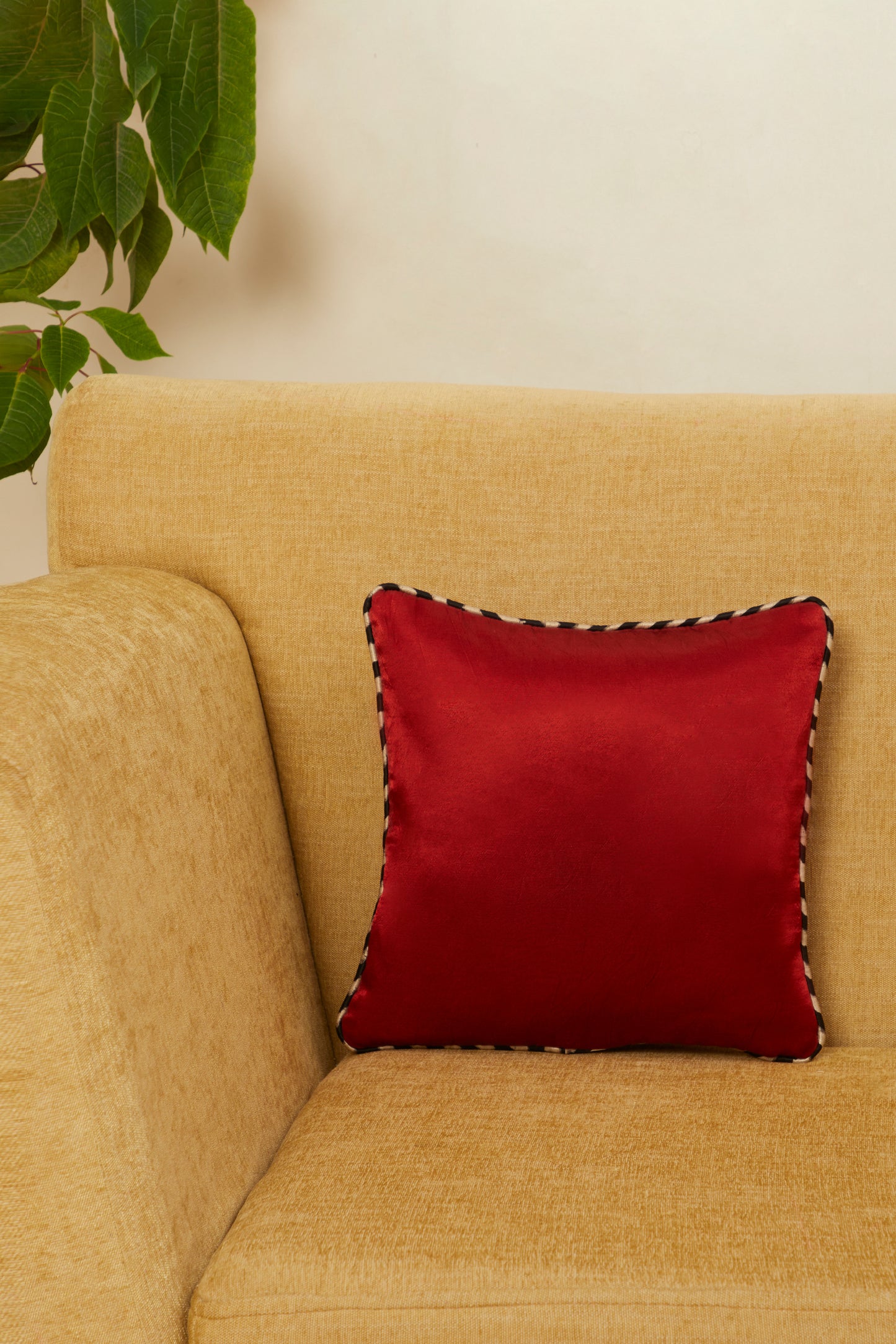 Saada Red Mashru Ajrakh Square Cushion Cover