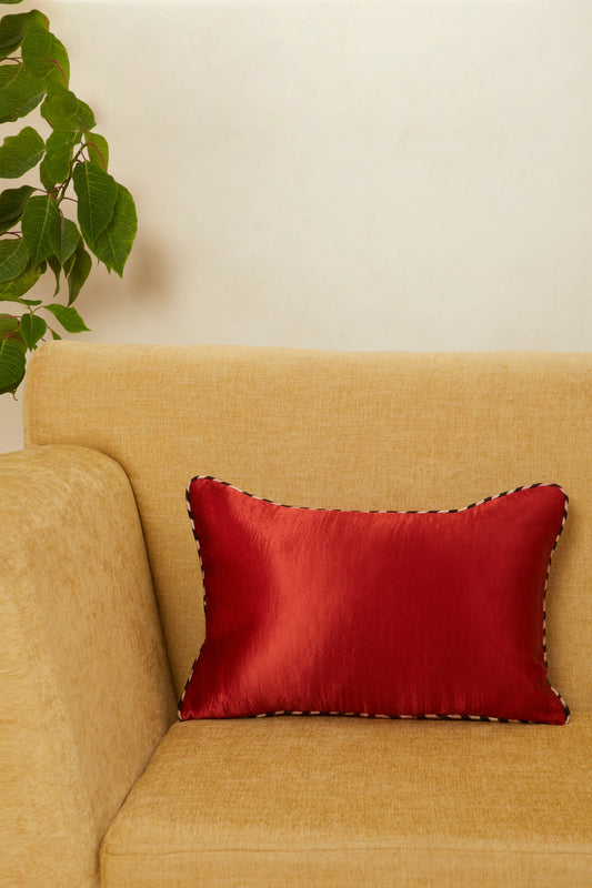 Saada Red Mashru Ajrakh Rectangle Cushion Cover