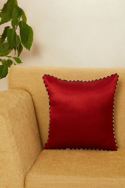 Saada Red Mashru Ajrakh Square Cushion Cover