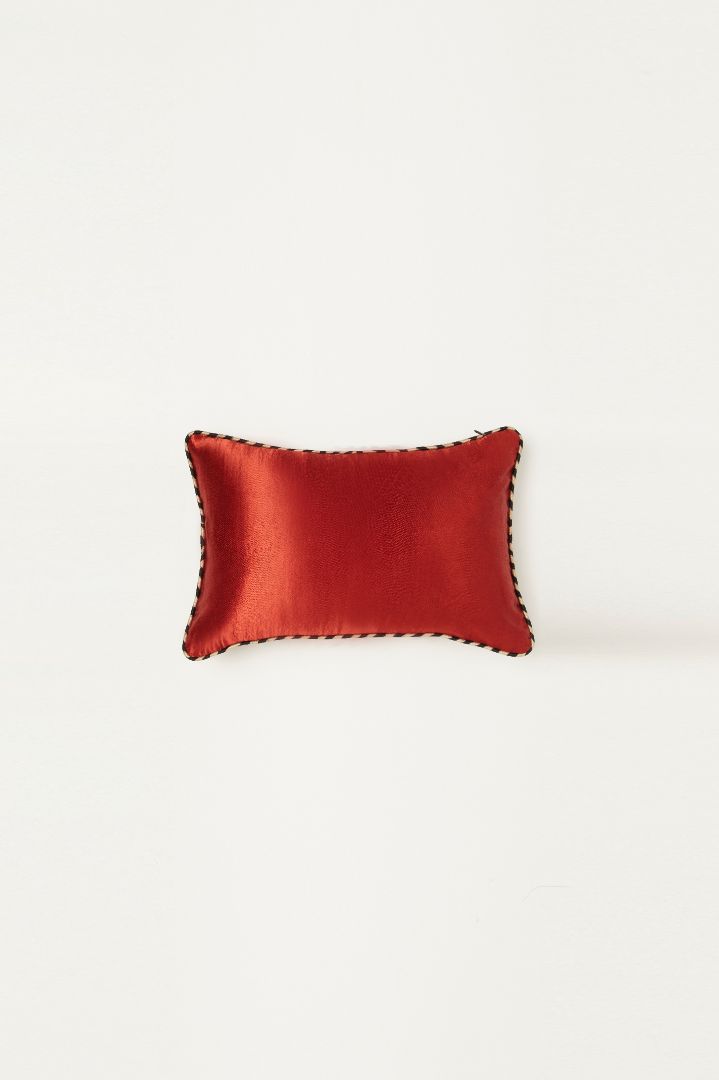 Saada Red Mashru Ajrakh Rectangle Cushion Cover