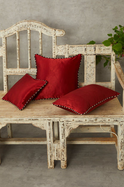 Saada Red Mashru Ajrakh Square Cushion Cover