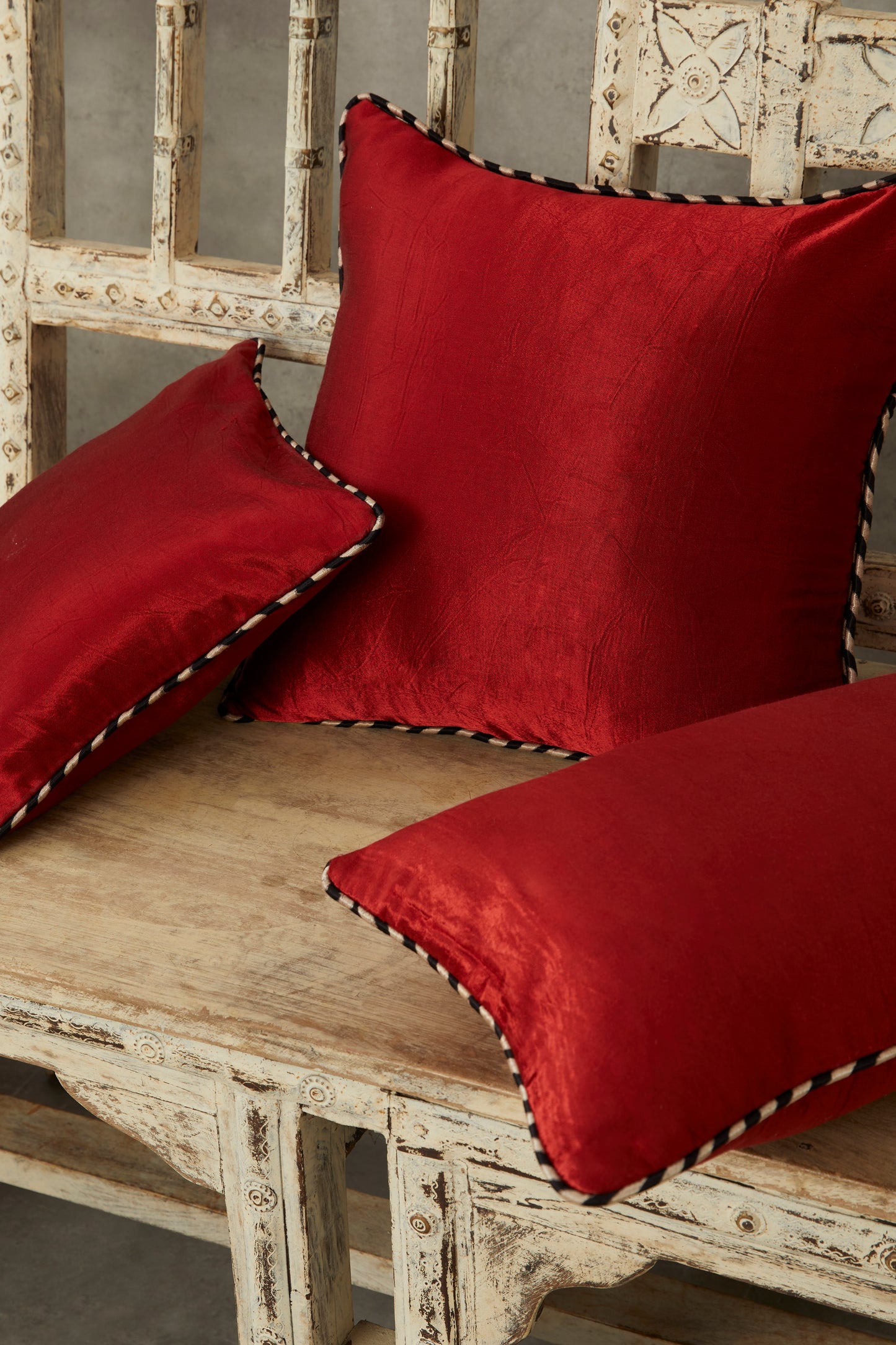 Saada Red Mashru Ajrakh Square Cushion Cover