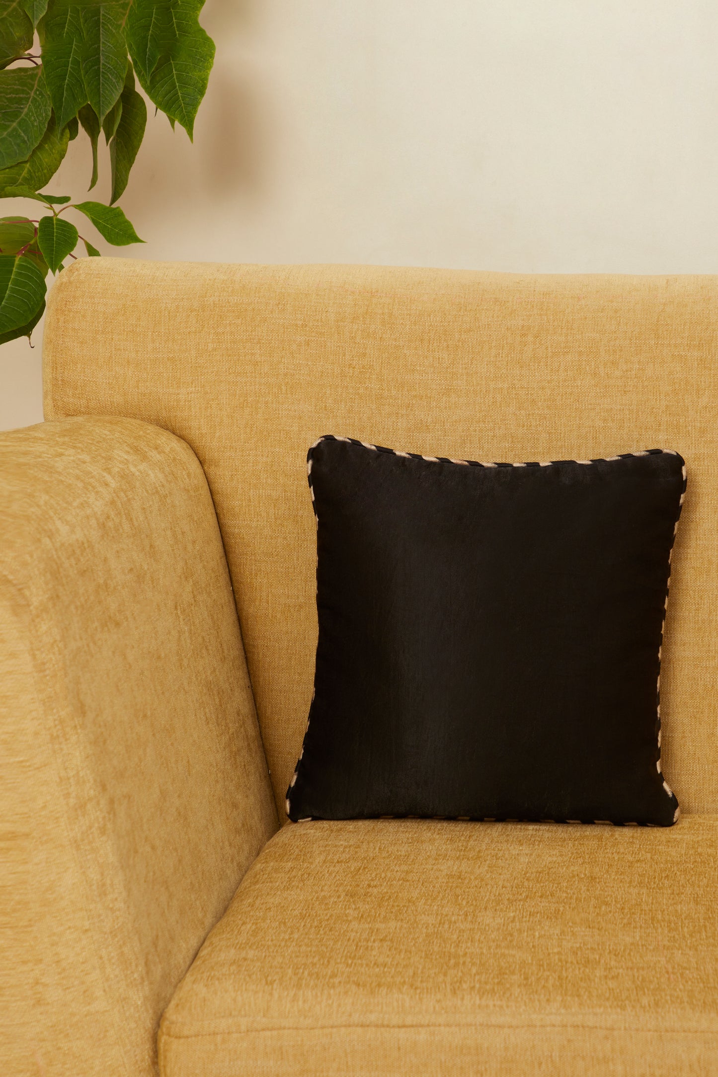 Saada Black Mashru Ajrakh Square Cushion Cover