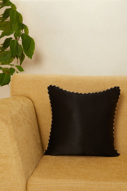 Saada Black Mashru Ajrakh Square Cushion Cover