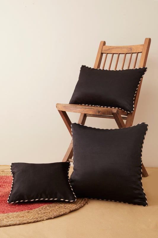 Saada Black Mashru Ajrakh Square Cushion Cover