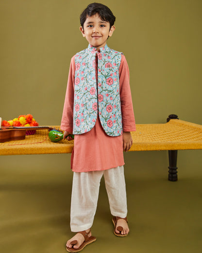 Sanaganeri Phool Kurta Pajama Bandi Set