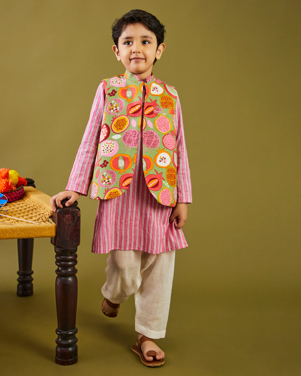 Printed Anaar Kurta Pajama Bandi Set