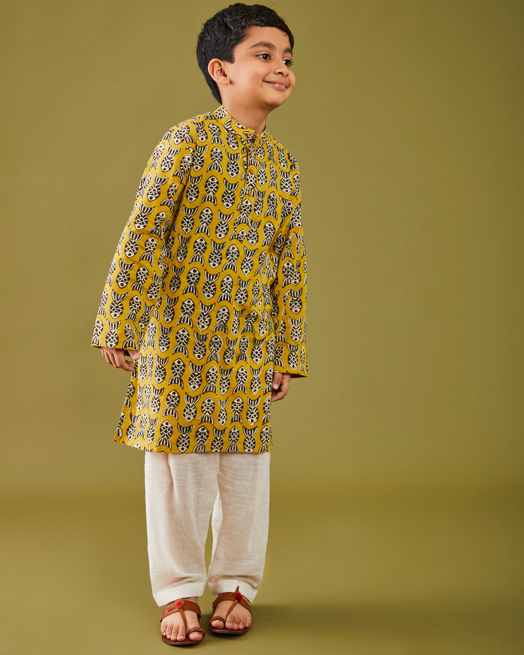 Bagru Machhli - Yellow Kurta Pajama Set