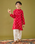 Laal Bandhej Kurta Pajama Set