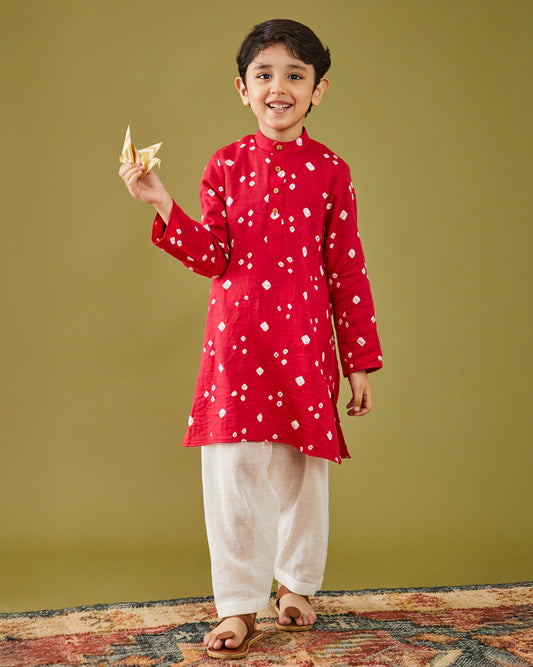 Laal Bandhej Kurta Pajama Set