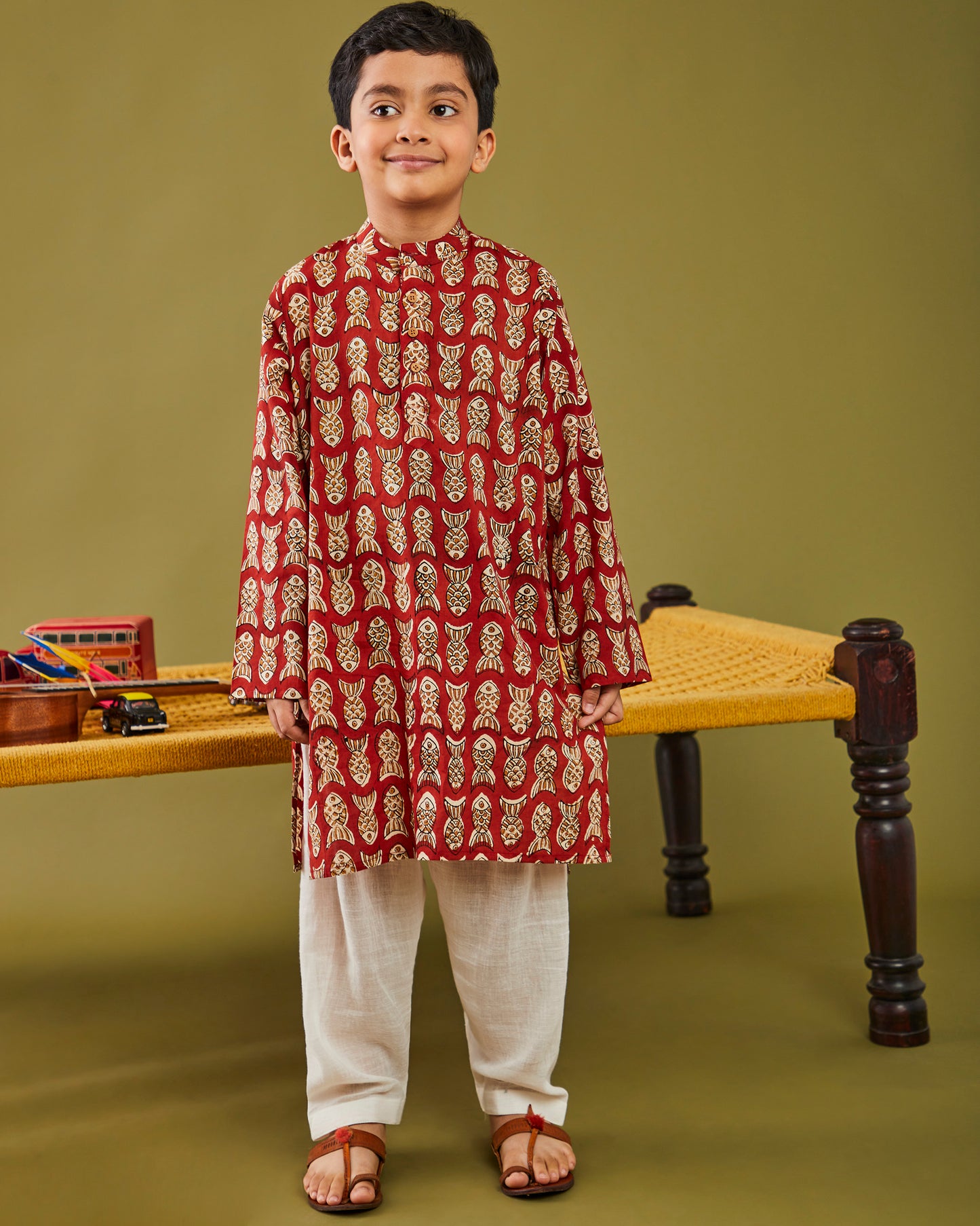 Bagru Machhli- Red Kurta Pajama Set