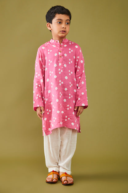 Gulaabi Bandhej Kurta Pajama Set