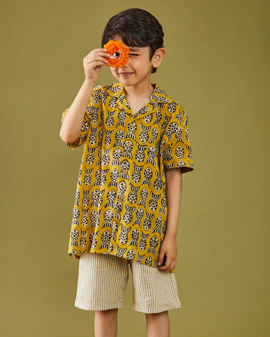 Bagru Machhli - Yellow Shirt