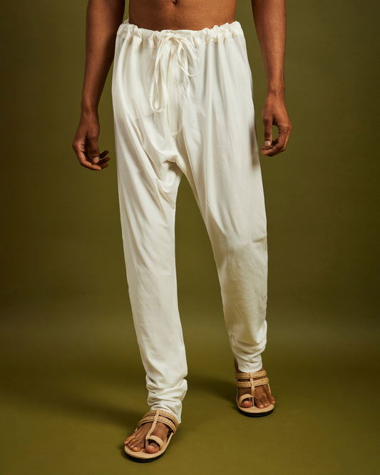 White Churidaar Pants with Drawstrings