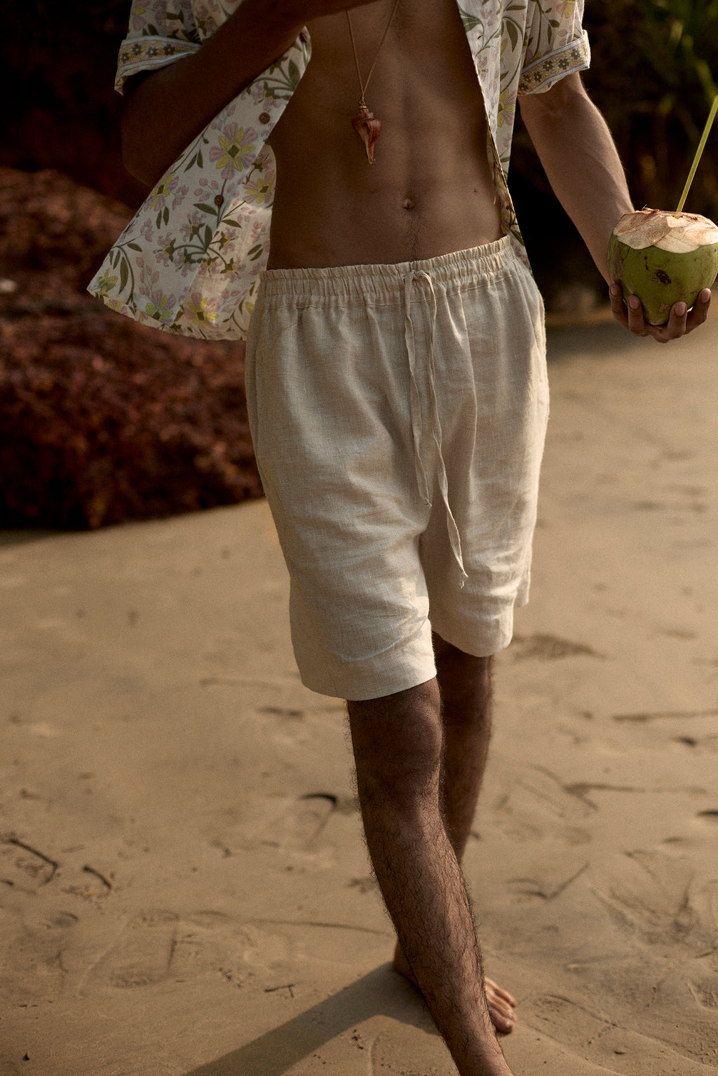 Beige Linen Shorts