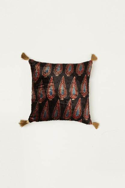 Darakht Black Velvet Ajrakh Square Cushion Cover