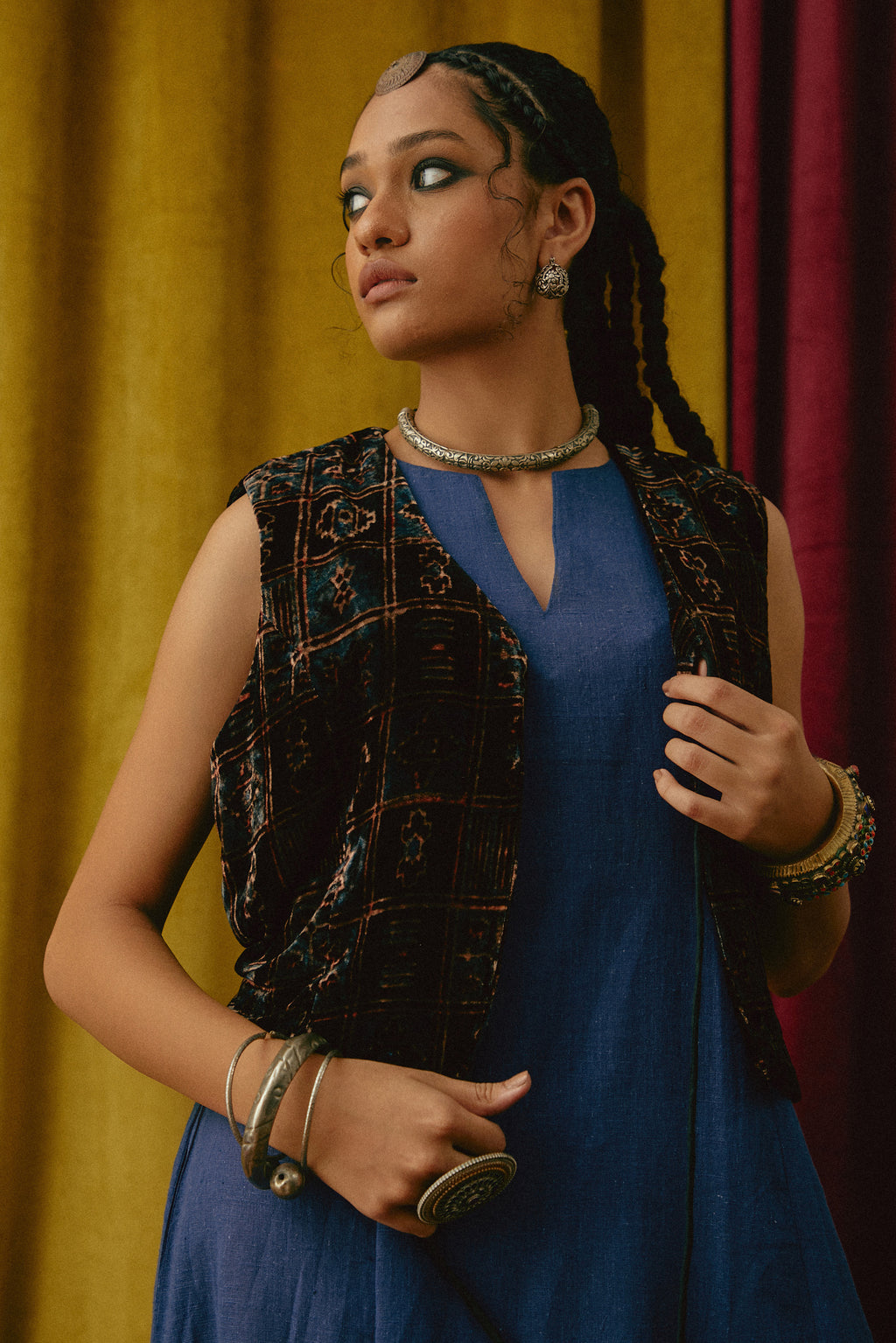 Makhmali Ikat Ajrakh waistcoat