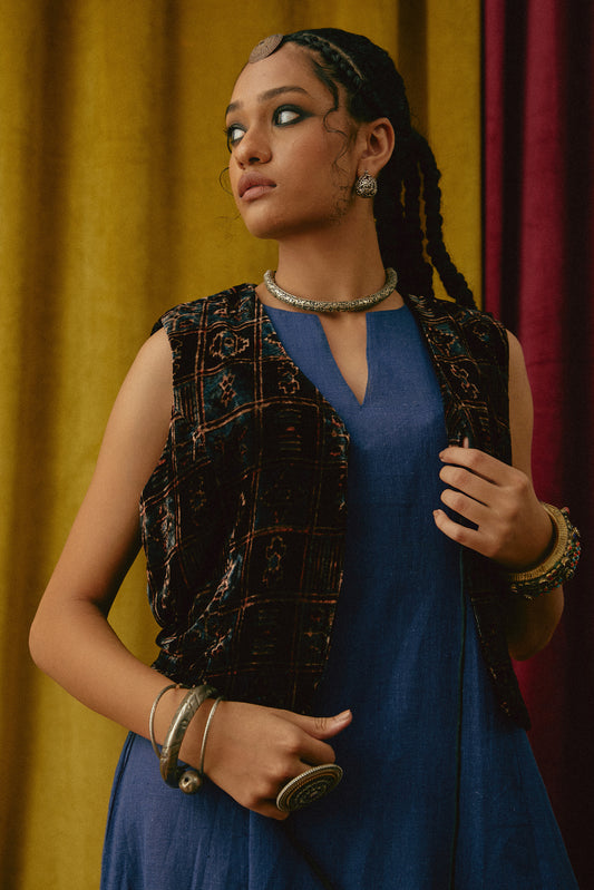 Makhmali Ikat Ajrakh waistcoat