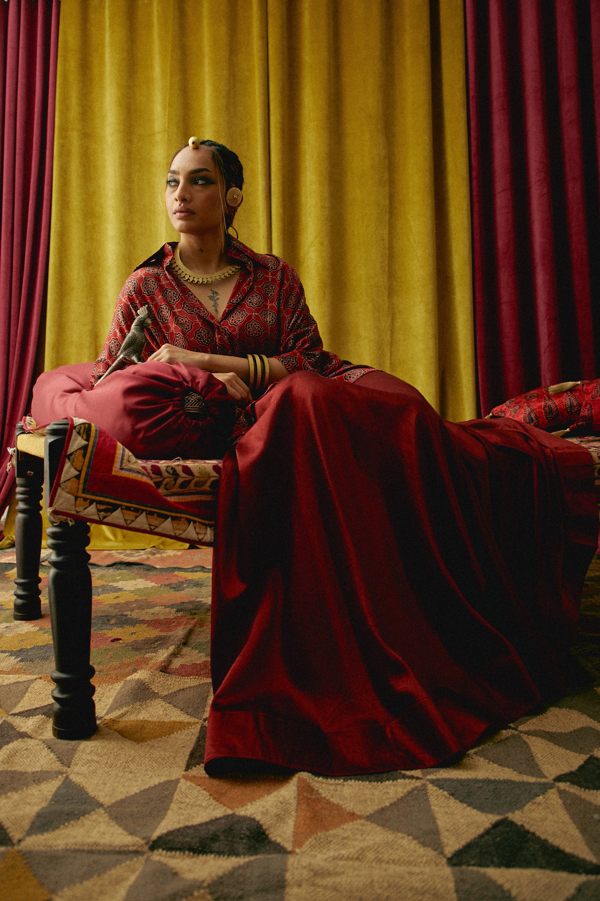 Gulaab Ajrakh Collar Modal Shirt