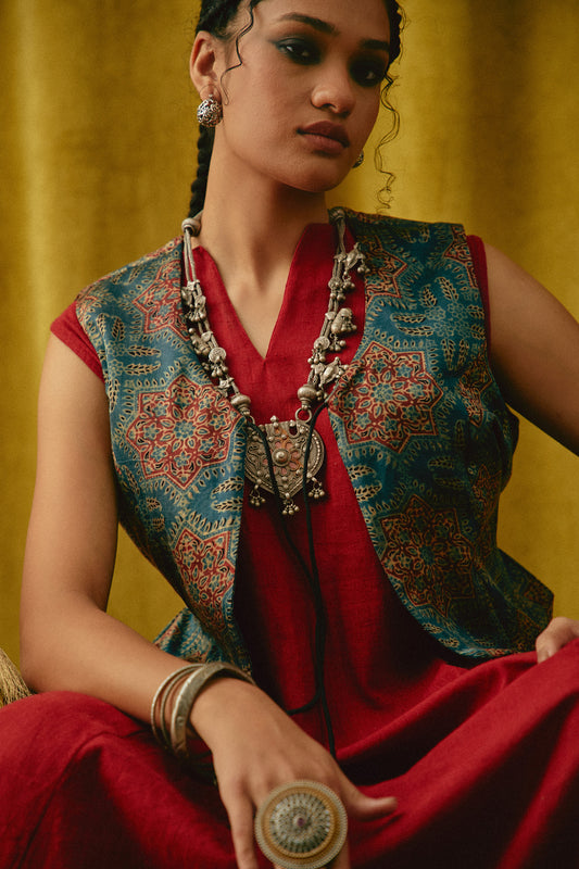 Reshmi Sitara Ajrakh waistcoat