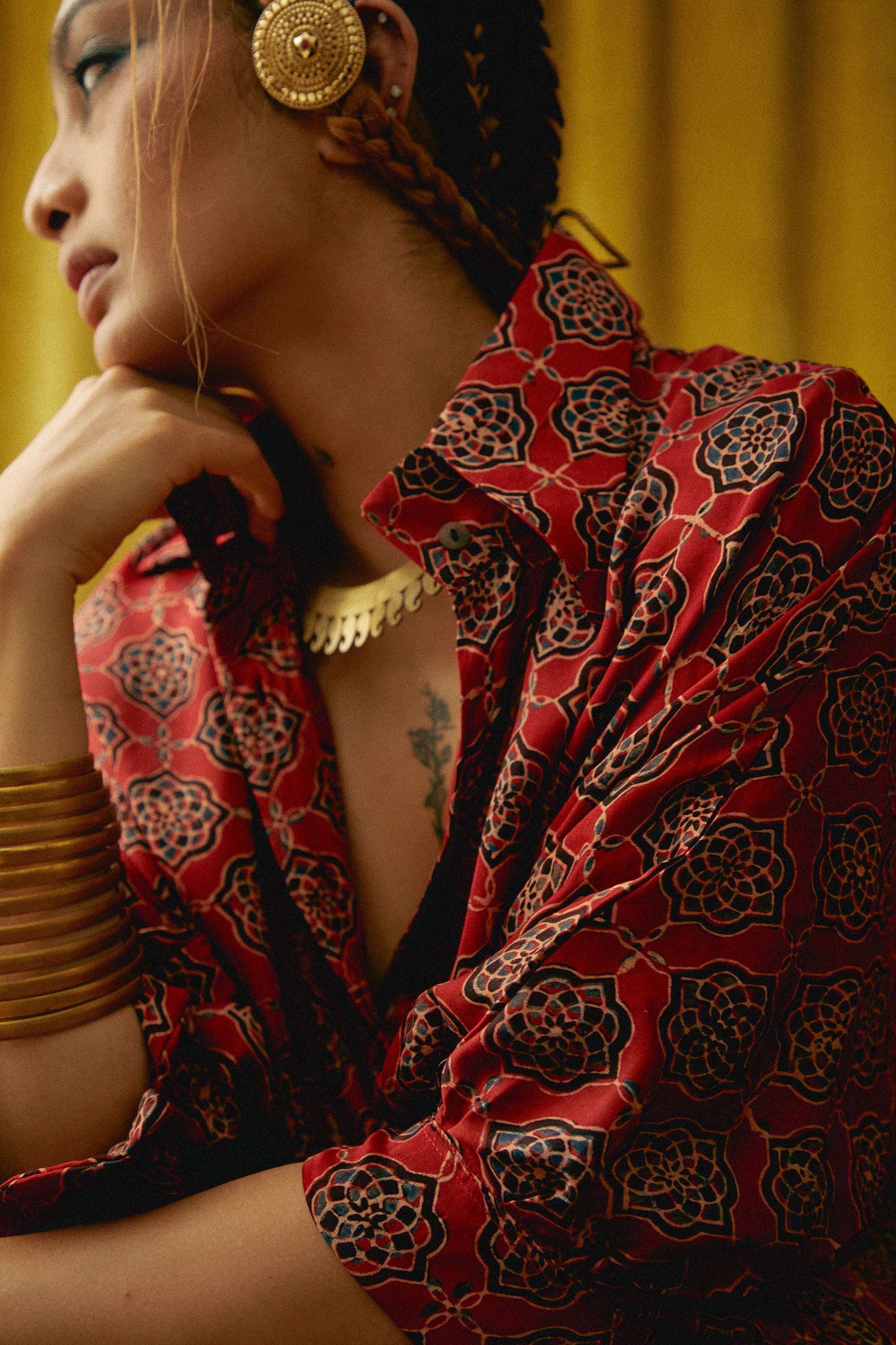 Gulaab Ajrakh Collar Modal Shirt