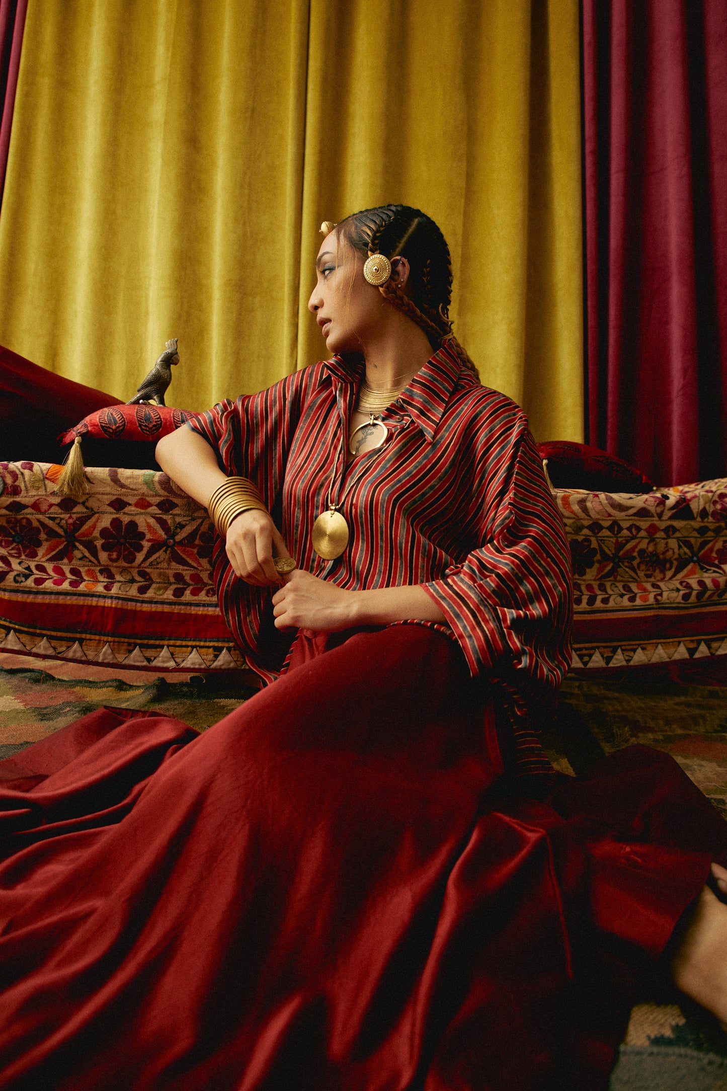 Anhad Laal Ajrakh Collar Modal Shirt