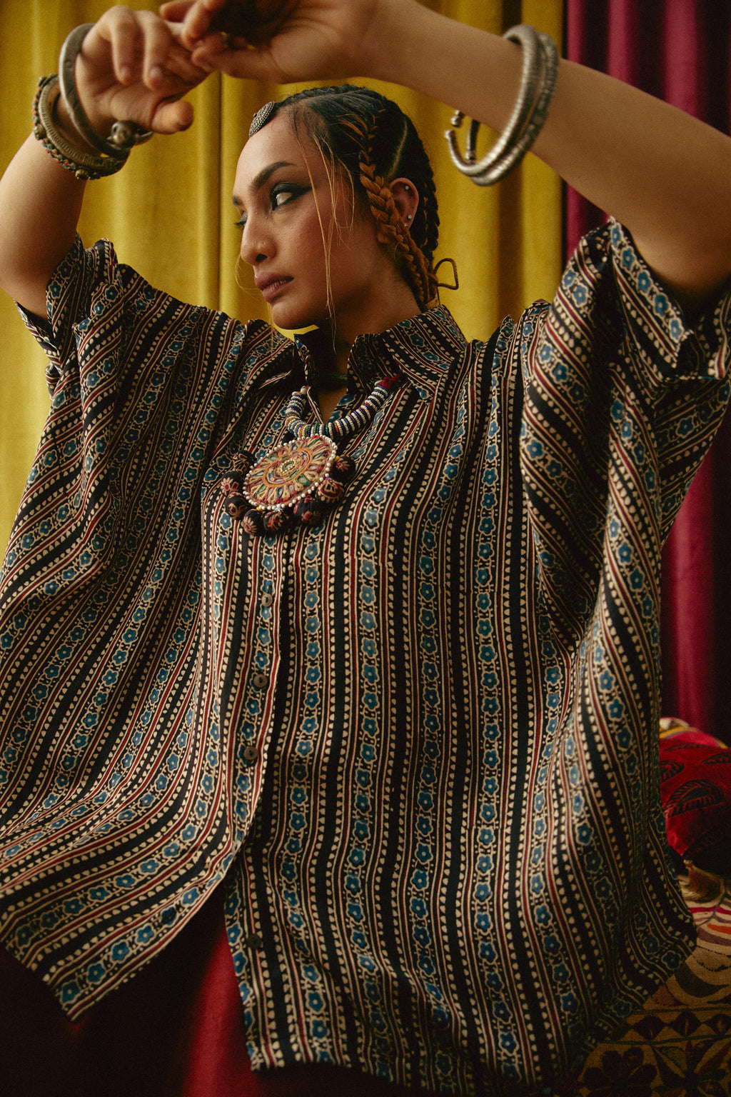 Kyari Ajrakh Collar Modal Shirt